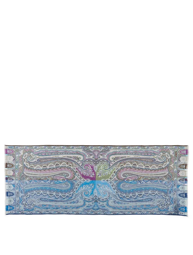 Linen Scarf In Bicolour Paisley Print