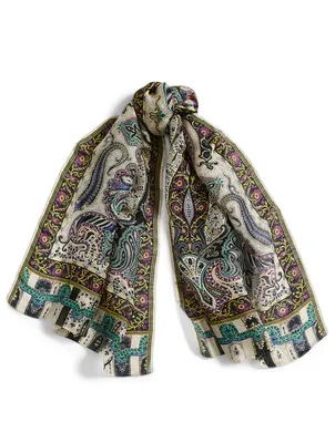 Linen And Silk Scarf In Paisley Print