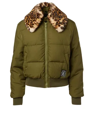 Down Jacket With Faux Fur Collar
