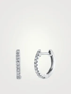 18K Gold Huggie Hoop Earrings With Diamonds