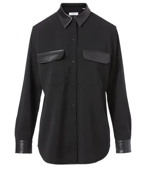 Signature Blouse With Leather Detail