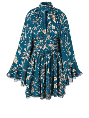 Tilda Silk High-Neck Mini Dress In Floral Print