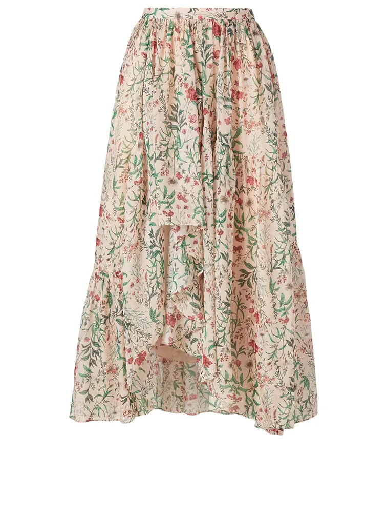 Genie Silk Tiered Midi Skirt Floral Print