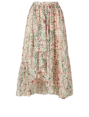 Genie Silk Tiered Midi Skirt In Floral Print