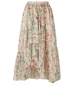 Genie Silk Tiered Midi Skirt Floral Print