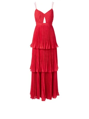Dominique Pleated Lace Tiered Maxi Dress