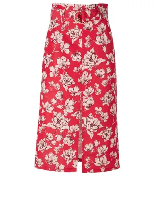 Odina Belted Midi Skirt In Rose Print