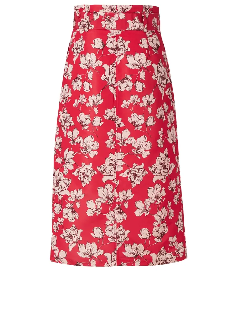 Odina Belted Midi Skirt Rose Print