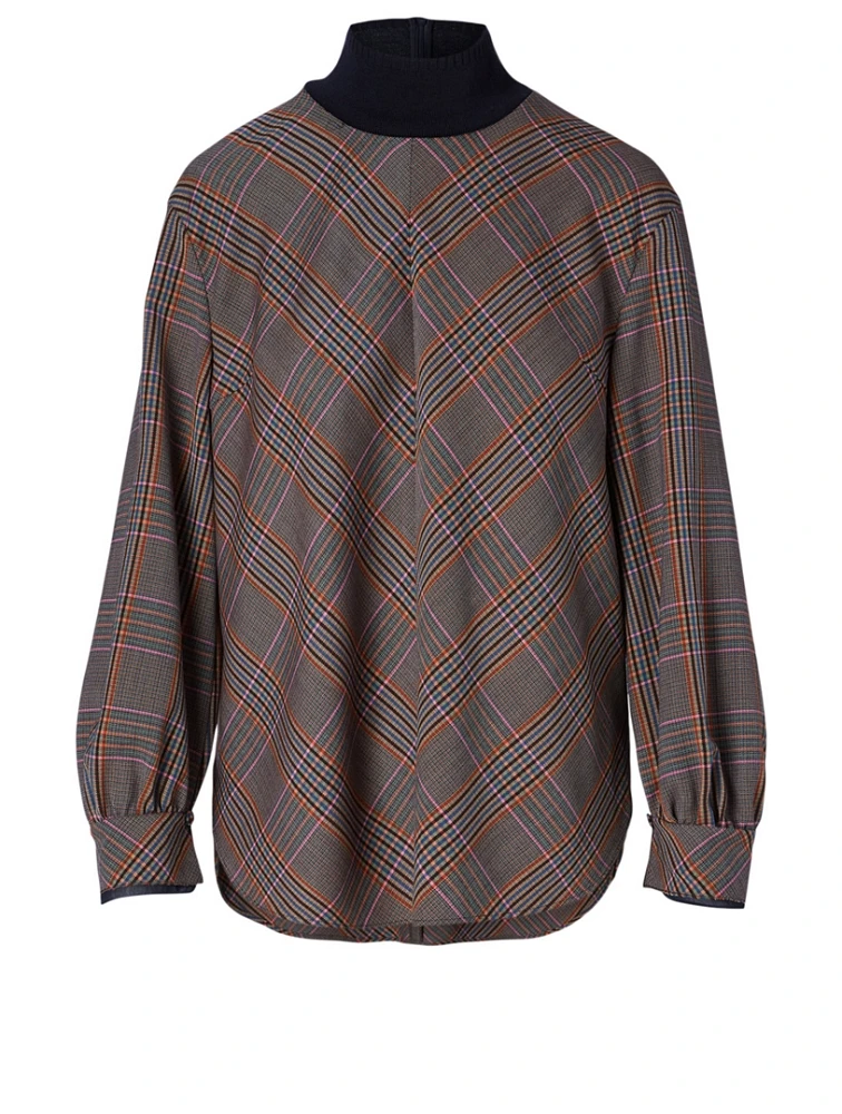 Wool-Blend Blouse Check Print