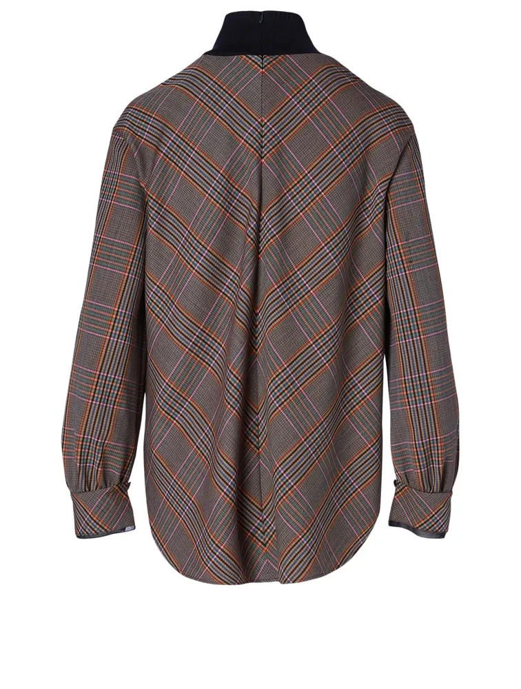 Wool-Blend Blouse Check Print