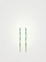 Rainbow Fireworks 18K Gold Linear Drop Earrings With Emeralds And Diamonds