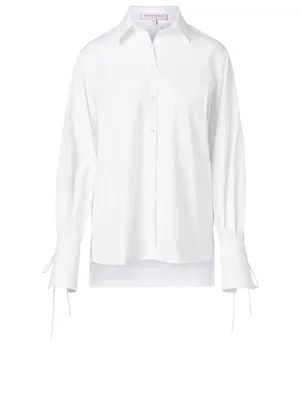 Cotton-Blend Shirt With Self-Tie Cuffs