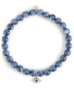 Beaded Bracelet With 14K White Gold Diamond And Sapphire Evil Eye Charm