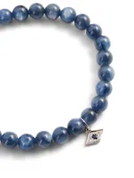 Beaded Bracelet With 14K White Gold Diamond And Sapphire Evil Eye Charm