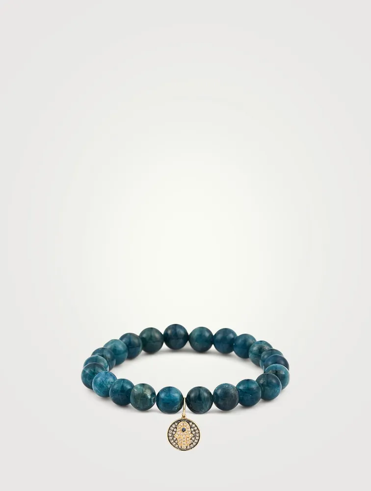 Beaded Bracelet With 14K Gold Diamond Hamsa Charm