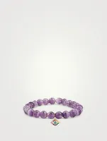 Beaded Bracelet With Large 14K Gold Evil Eye Charm