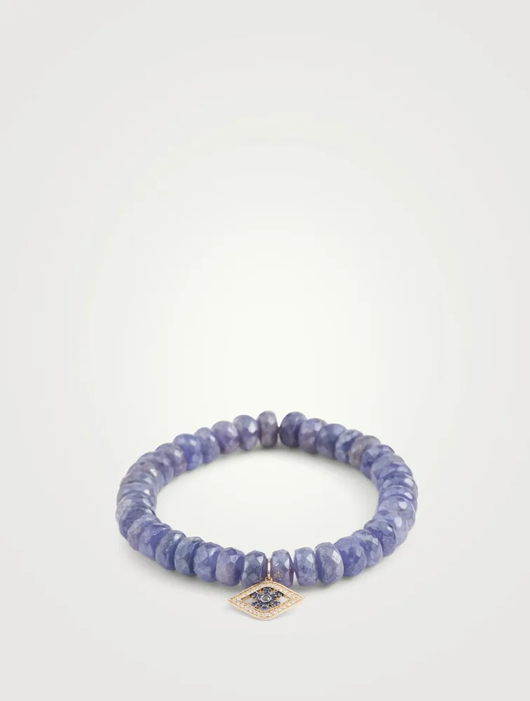 Beaded Bracelet With 14K Gold Small Evil Eye Flower Charm