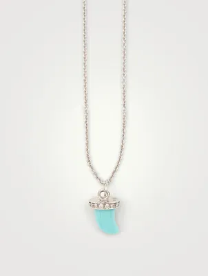 14K White Gold Turquoise Horn Necklace With Diamonds