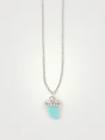 14K White Gold Turquoise Horn Necklace With Diamonds