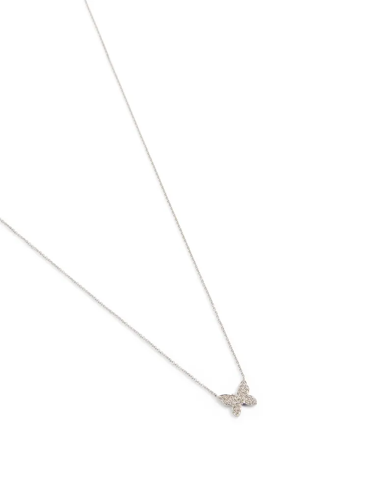 14K White Gold Butterfly Necklace With Diamonds
