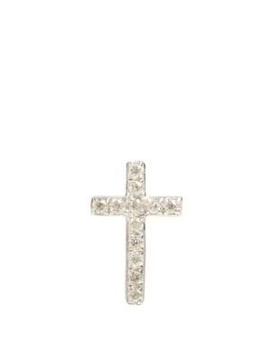 14K White Gold Mini Cross Earring With Diamonds