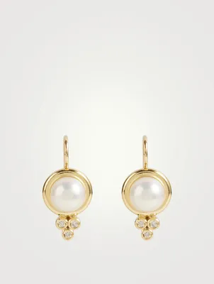 18K Gold Classic Pearl Earrings With Diamonds