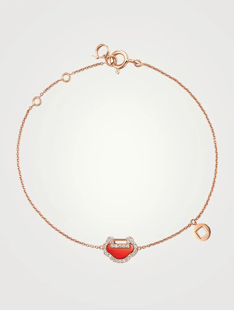 Petite Yu Yi 18K Rose Gold Bracelet With Red Agate And Diamonds