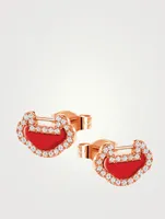 Petite Yu Yi 18K Rose Gold Stud Earrings With Red Agate And Diamonds