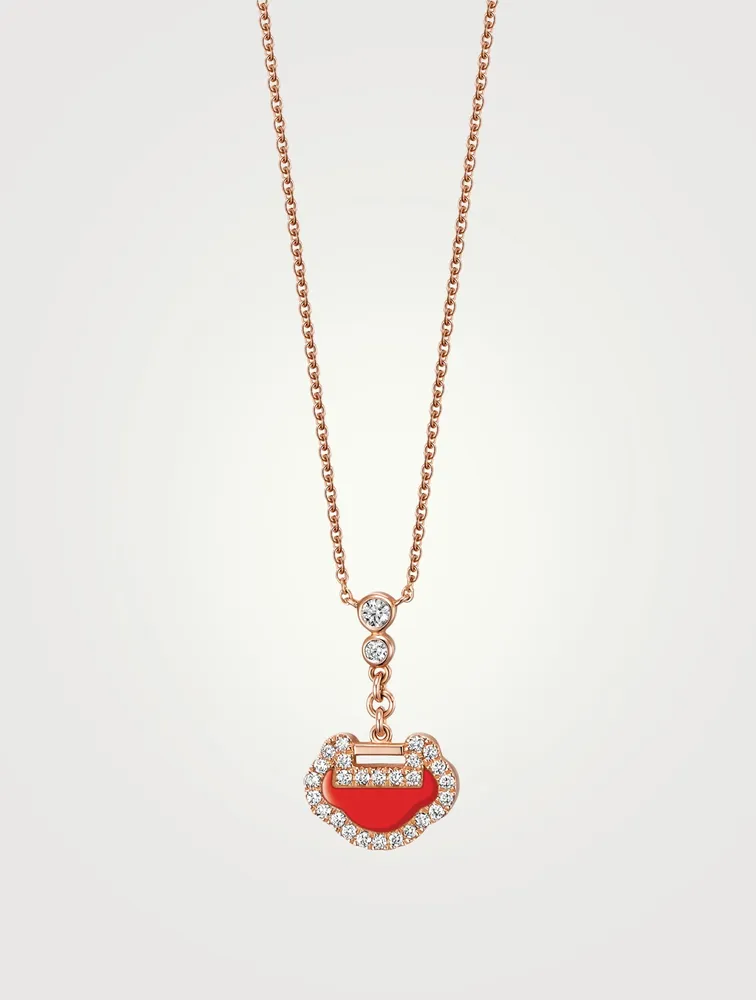 Petite Yu Yi 18K Rose Gold Pendant Necklace With Agate And Diamonds