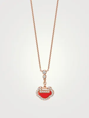 Petite Yu Yi 18K Rose Gold Pendant Necklace With Agate And Diamonds