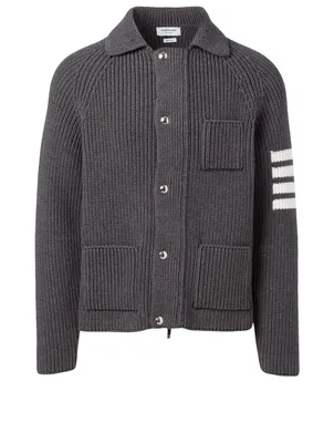 Wool And Cotton Four-Bar Cardigan