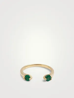 18K Gold Orbit Ring With Emeralds