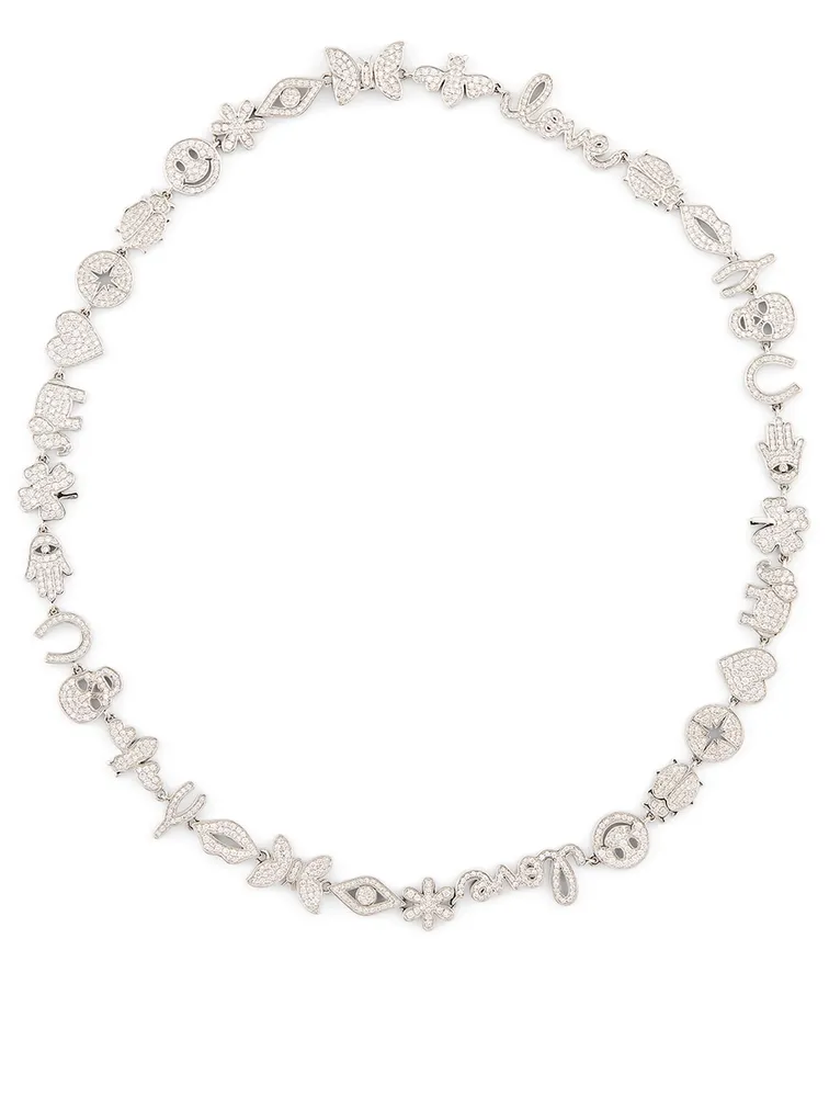 14K White Gold Charm Necklace With Diamonds