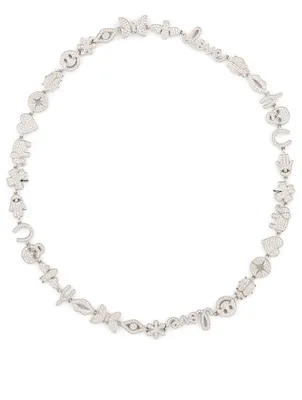 14K White Gold Charm Necklace With Diamonds