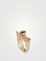 14K Gold Love Script Block Ring With Diamonds