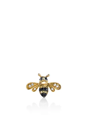14K Gold Bee Stud Earring With Diamonds And Sapphire