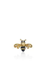 14K Gold Bee Stud Earring With Diamonds And Sapphire