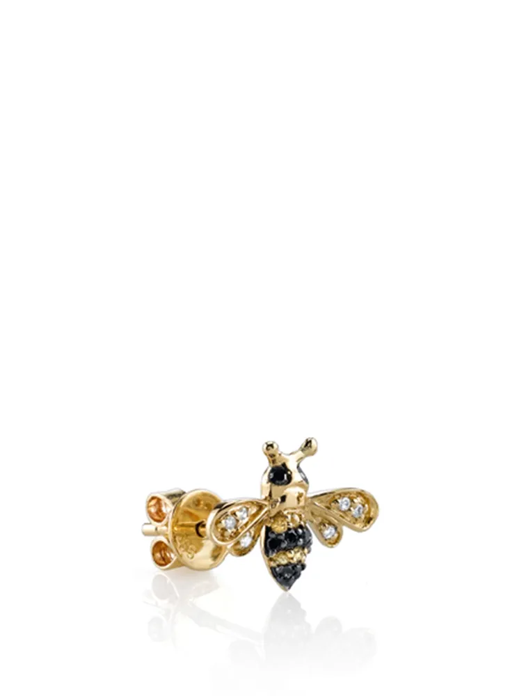 14K Gold Bee Stud Earring With Diamonds And Sapphire