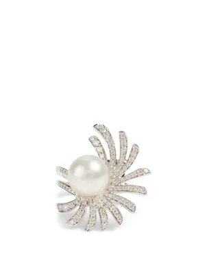 Apus 18K White Gold Pearl Ring With Diamonds