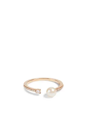 Spectrum 18K Rose Gold Ring With Diamonds And Pearl