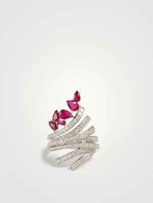Mirage 18K White Gold Ring With Rubies And Diamonds