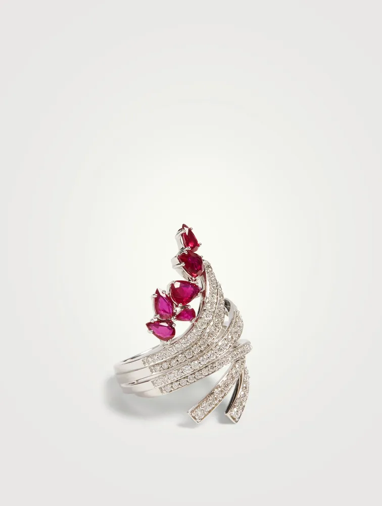 Mirage 18K White Gold Ring With Rubies And Diamonds