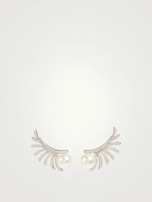 Apus 18K White Gold Earrings With Diamonds And Pearls