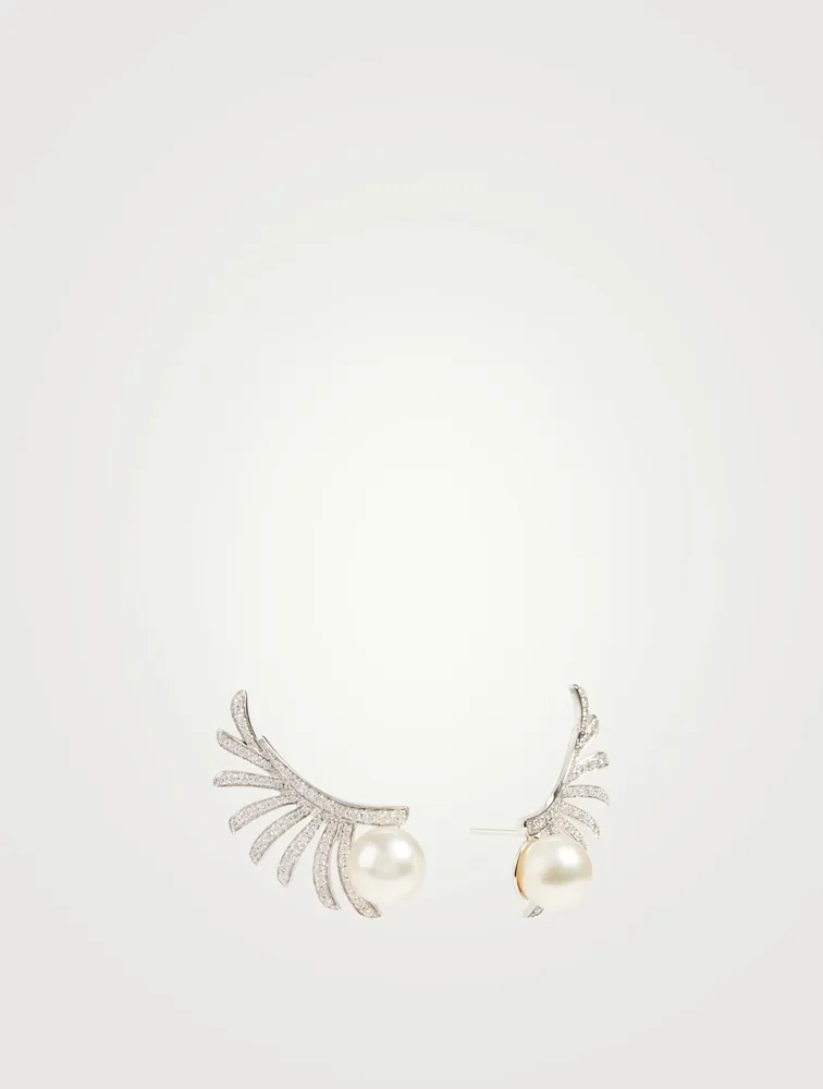 Apus 18K White Gold Earrings With Diamonds And Pearls