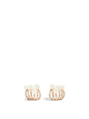 Spectrum 18K Rose Gold Huggie Earrings With Diamonds And Pearls