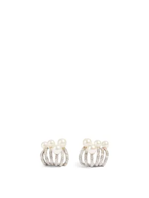 Spectrum 18K White Gold Huggie Earrings With Diamonds And Pearls