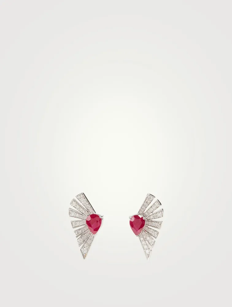 Labyrinth 18K White Gold Earrings With Diamonds And Rubies