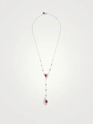 Labyrinth 18K White Gold Pendant Necklace With Diamonds and Rubies