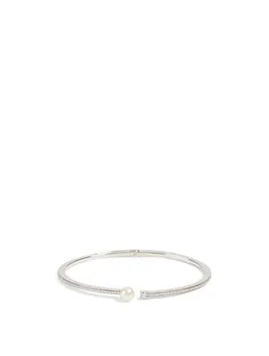 Spectrum 18K White Gold Bangle Bracelet With Diamonds And Pearl