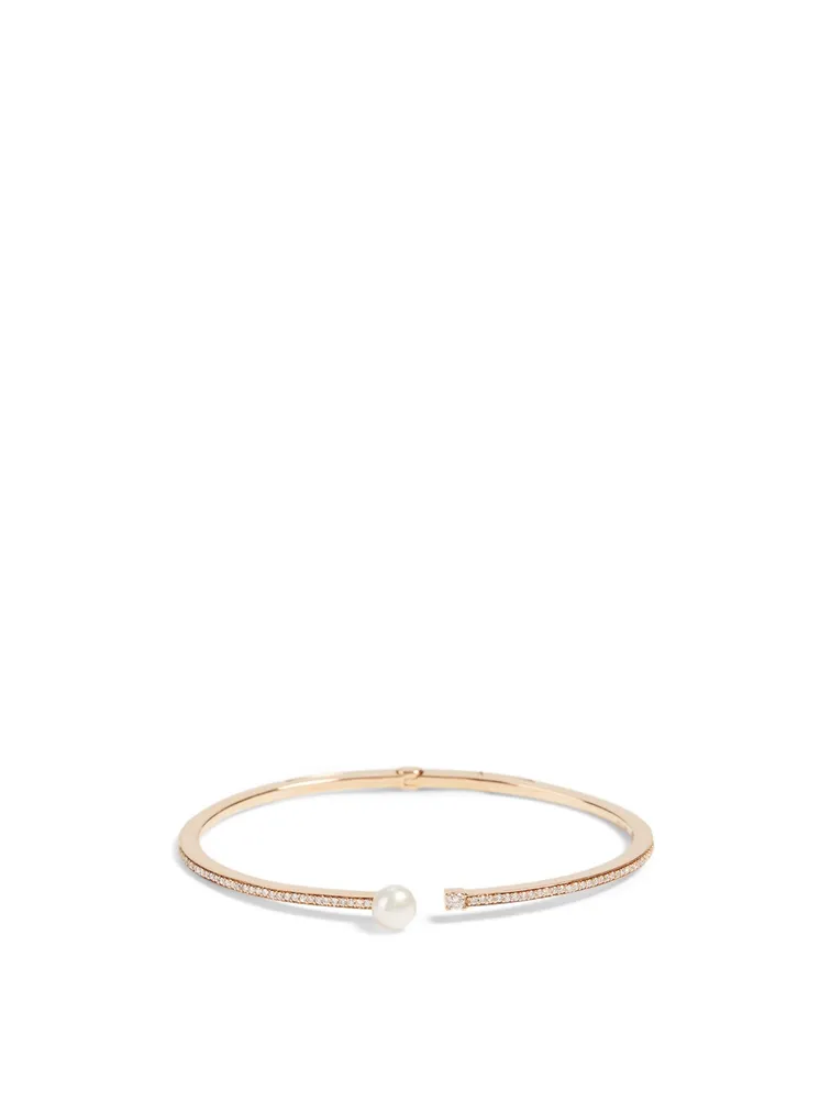 Spectrum 18K Gold Bangle With Diamonds And Pearl